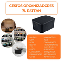 Kit 3 Cestos Organizadores Multiuso Rattan 7L Com Tampa Colorido