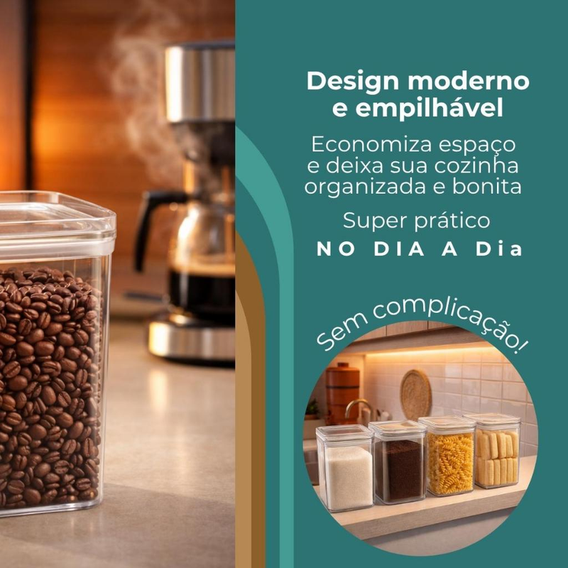 Kit Potes Herméticos Porta Mantimentos Organizador de Cozinha Transparente Com Trava BPA Free