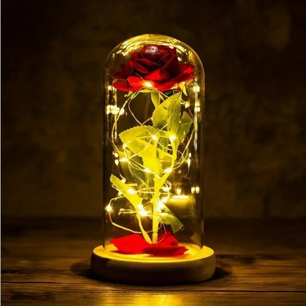 A Rosa Encantada Luminária Abajur com LED O Encanto da Magia Inspirada na A Bela e A Fera e no O Pequeno Príncipe A Rosa